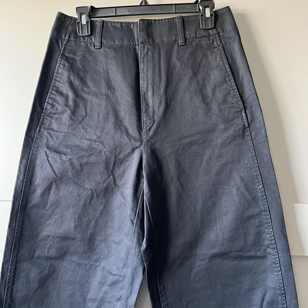 Uniqlo U Pants Women 8 Black Cotton Wide Leg High Rise Chino Casual Wear Classic - Picture 3 of 16